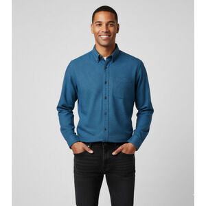 L.L. Bean Blue Black Flannel Houndstooth Plaid Shirt Cotton XXL R